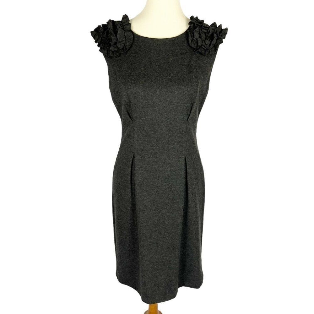 Trina Turk Ruffle Shoulder Charcoal Gray Sleeveless Sheath Dress 2107130 Sz 8